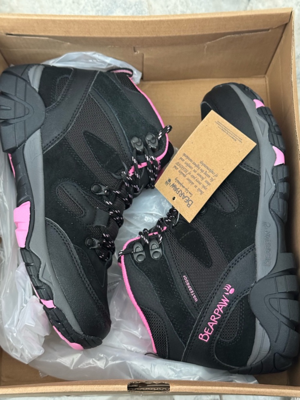 BearPaw Black and Pink Lace-Up Women's Hiking Boots - Picture 5 of 6